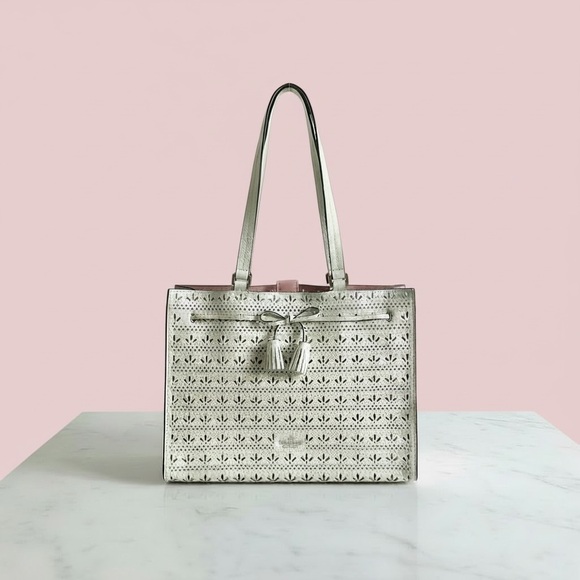 NWOT Kate Spade New York Hayes Perforated Leather Tote. with Bow & Tassel - Picture 2 of 12